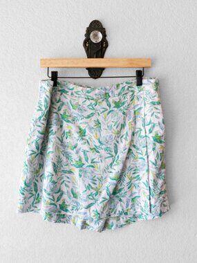 Ellen Tracy Floral Wrap Front Skort Linen Blend Tropical Shorts Large